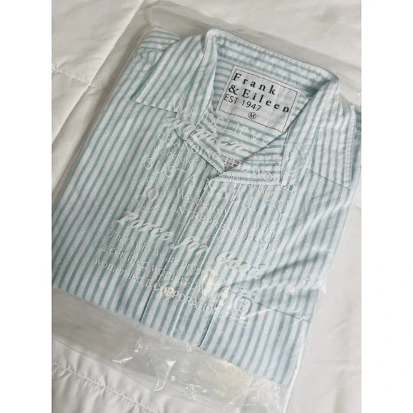 Frank & Eileen Boyfriend Button Up Long‎ Sleeve Collared Shirt Blue Stripes Sz M - Picture 4 of 11